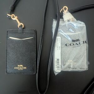 Coach Black Leather Lanyard Card Holder